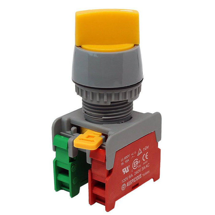 GCS22-1O/C-YL - Twist Knob Switch - 2 Contact (1O/C) - 2 Positions (1-2) - Yellow - Ferrules Direct