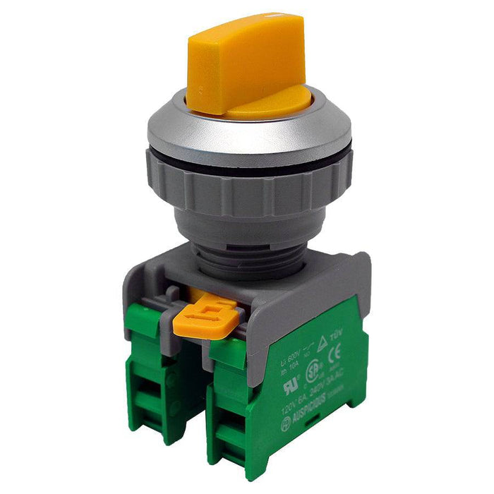 SS30-2/O-YL - Twist Knob Switch - 2 Contact (2/O) - 3 Positions (1-0-2) - Yellow - Ferrules Direct