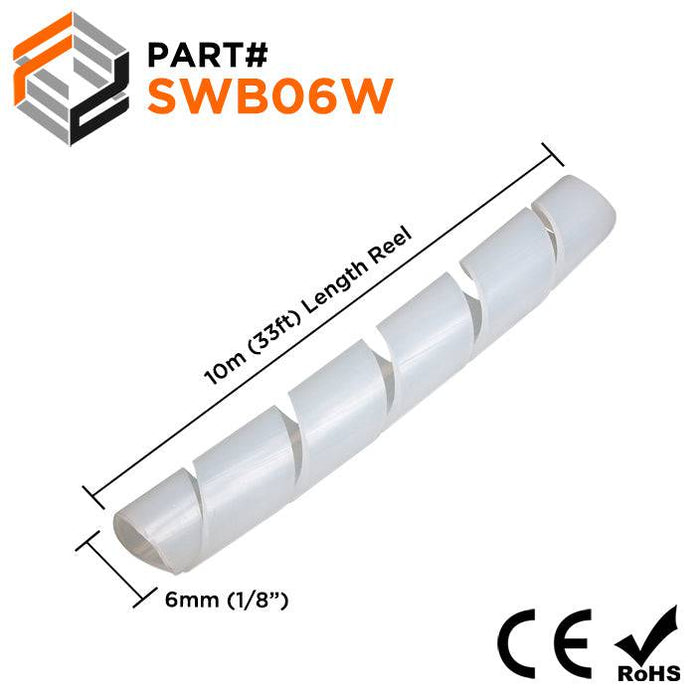 SWB06W - Spiral Wrap - 1/4" (6mm) - White - Ferrules Direct