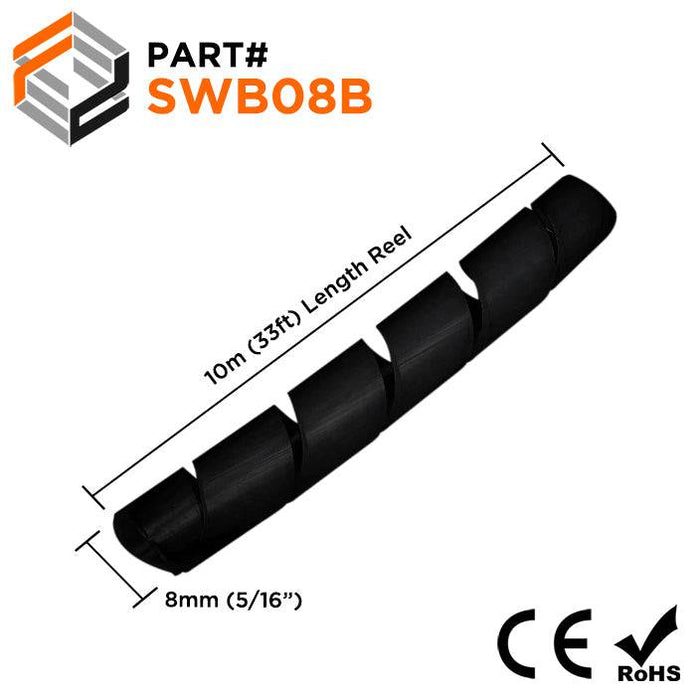 SWB08B - Spiral Wrap - 5/16" (8mm) - Black - Ferrules Direct