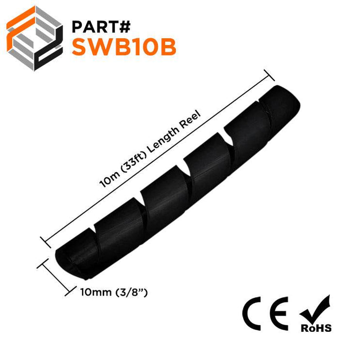 SWB10B - Spiral Wrap - 3/8" (10mm) - Black - Ferrules Direct