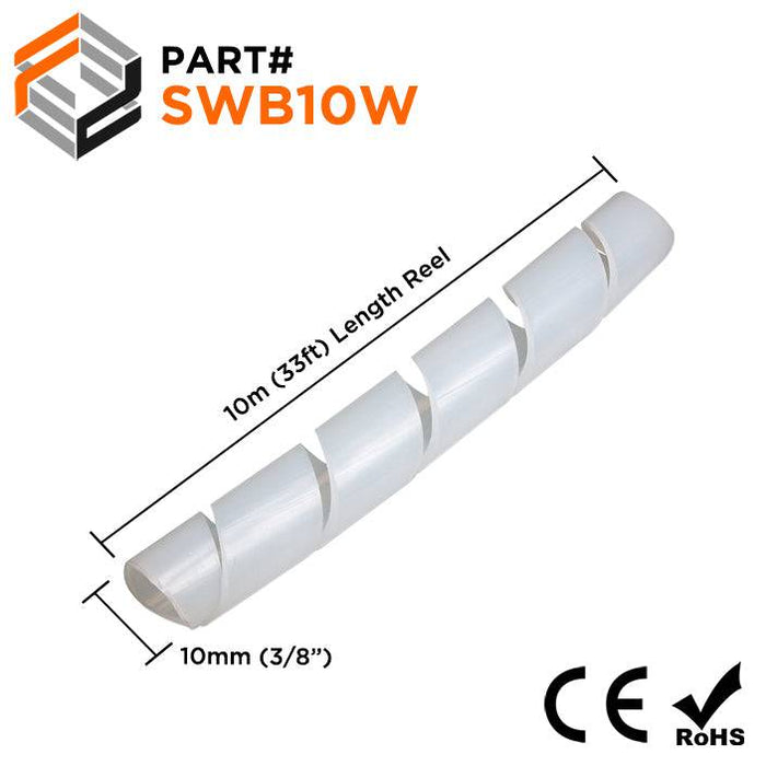 SWF10W - Fire Retardant Spiral Wrap - 3/8" (10mm) - White