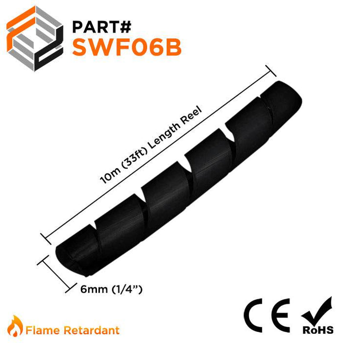 SWF06B - Fire Retardant Spiral Wrap - 1/4" (6mm) - Black