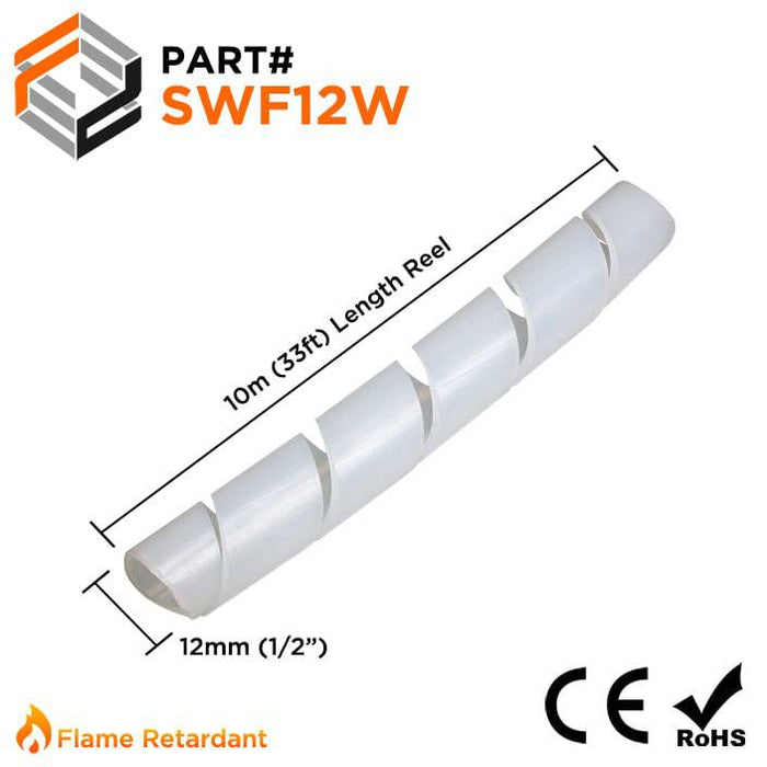 SWF12W - Fire Retardant Spiral Wrap - 1/2" (12mm) - White - Ferrules Direct