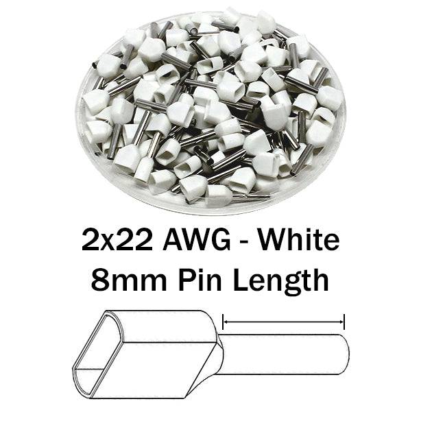TD05008 - 2x22 AWG (8mm Pin) Twin Wire Ferrules - White | Ferrules Direct