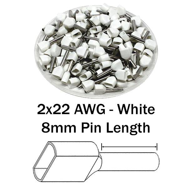 TD05008 - 2x22 AWG (8mm Pin) Twin Wire Ferrules - White - Ferrules Direct
