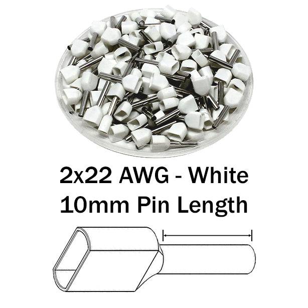 TD05010 - 2x22 AWG (10mm Pin) Twin Wire Ferrules - White - Ferrules Direct
