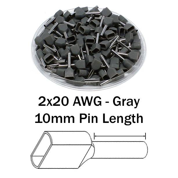 TD07510 - 2x20 AWG (10mm Pin) Twin Wire Ferrules - Gray - Ferrules Direct