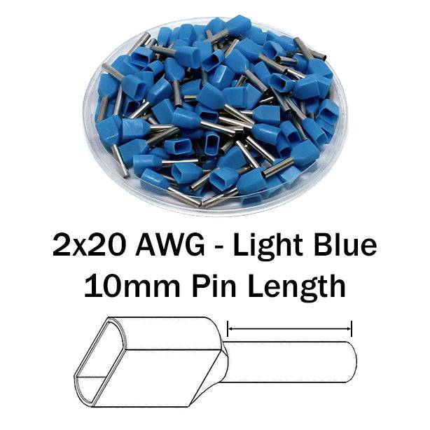 TT07510 - 2x20 AWG (10mm Pin) Twin Wire Ferrules - Blue - Ferrules Direct
