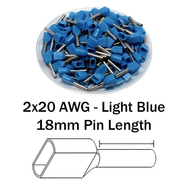 TT07518 - 2x20 AWG (18mm Pin) Twin Wire Ferrules - Blue - Ferrules Direct