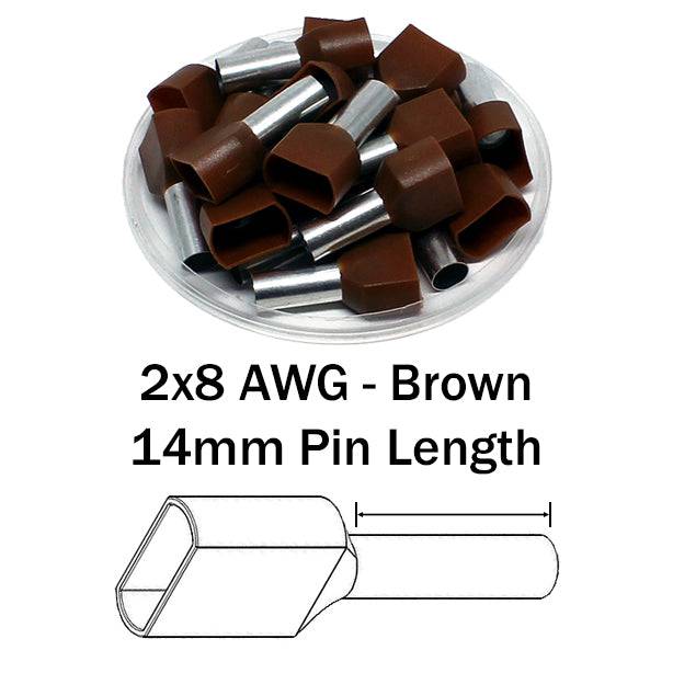 TT100014 - 2x8 AWG (14mm Pin) Twin Wire Ferrules - Brown - Ferrules Direct