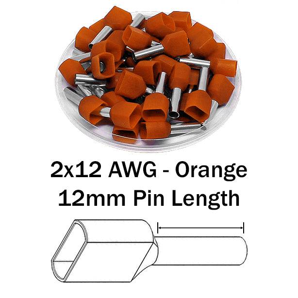 TT40012 - 2x12 AWG (12mm Pin) Twin Wire Ferrules - Orange - Ferrules Direct