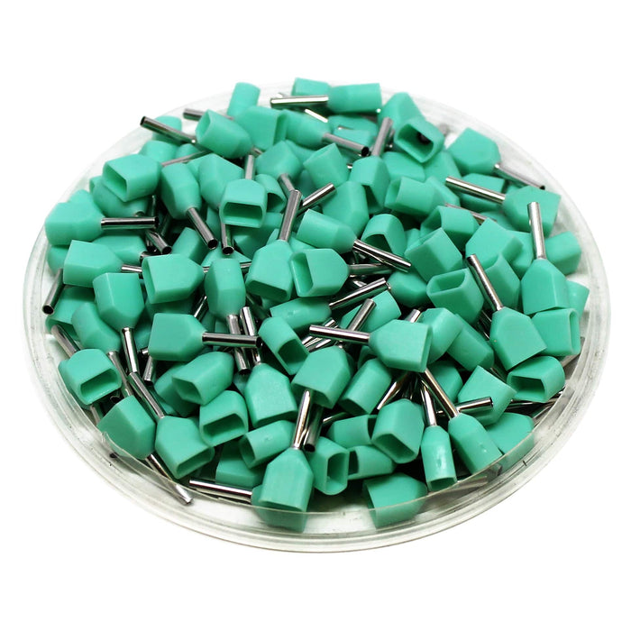 TW03408 - 2x22 AWG (8mm Pin) Twin Wire Ferrules - Turquoise - Ferrules Direct