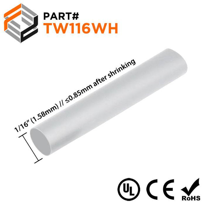 Thin Wall Heat Shrink Tubing - 1/16" - 2:1 Shrink Ratio - Ferrules Direct
