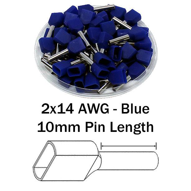TW25010 - 2x14 AWG (10mm Pin) Twin Wire Ferrules - Blue - Ferrules Direct