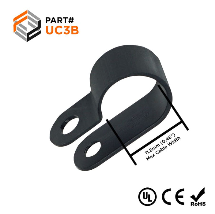 UC3B - Plastic Strap-type Cable Clamps - 1/2" Bundle - #10 Stud - Black - Ferrules Direct