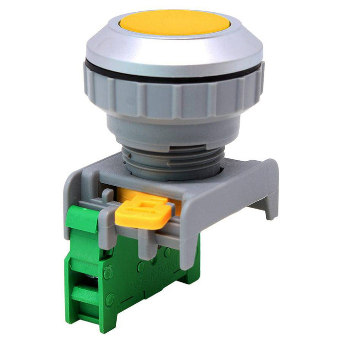 XB30-1/O-YL - 1/O - 30mm Flat Head Push Button Switch - Yellow - Ferrules Direct