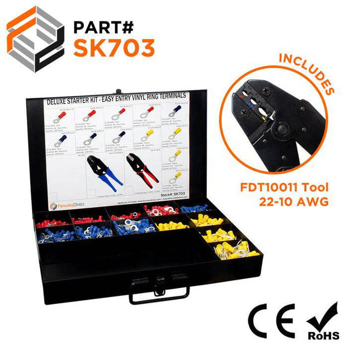 SK703 - Vinyl Insulated Easy Entry Ring Terminal Starter Kit + FDT10011 Tool - Ferrules Direct