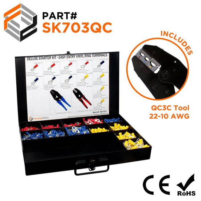 SK703QC - Vinyl Insulated Easy Entry Ring Terminal Starter Kit + QC3C Tool - Ferrules Direct